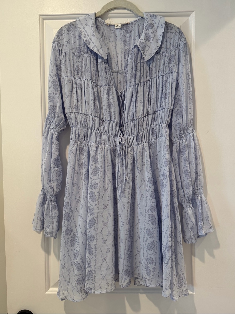 Urban Outfitters Light Blue Printed Peasant Dress